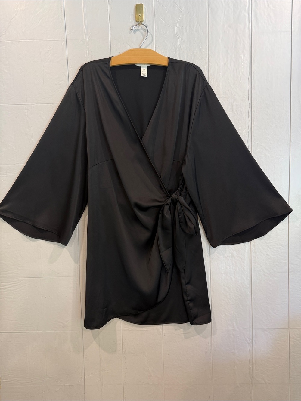 H&M Black Luxurious Satin Wrap Mini Dress Pristine
